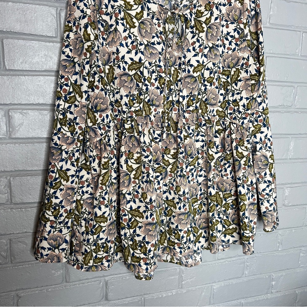 Floral Print Long-Sleeve Peasant Top - Cream/Olive - Picture 9 of 15